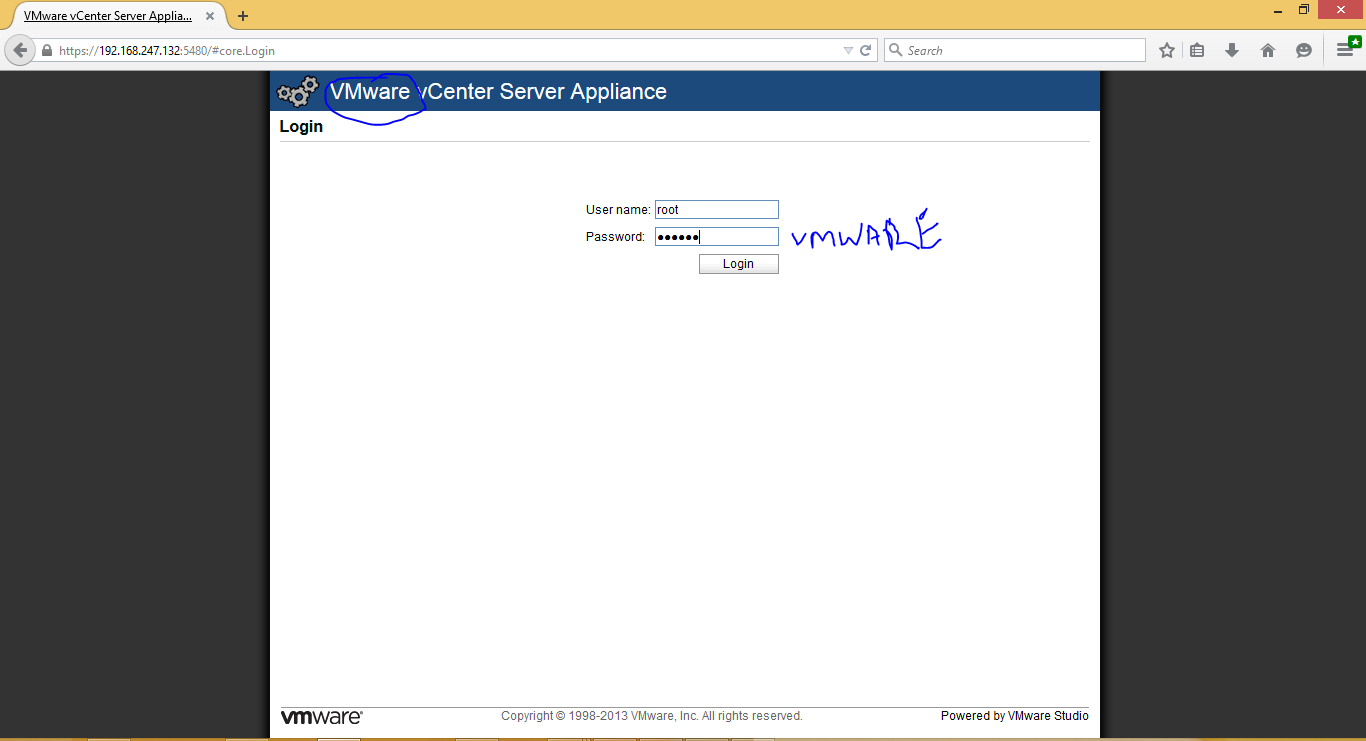 vmware vcenter server appliance default password